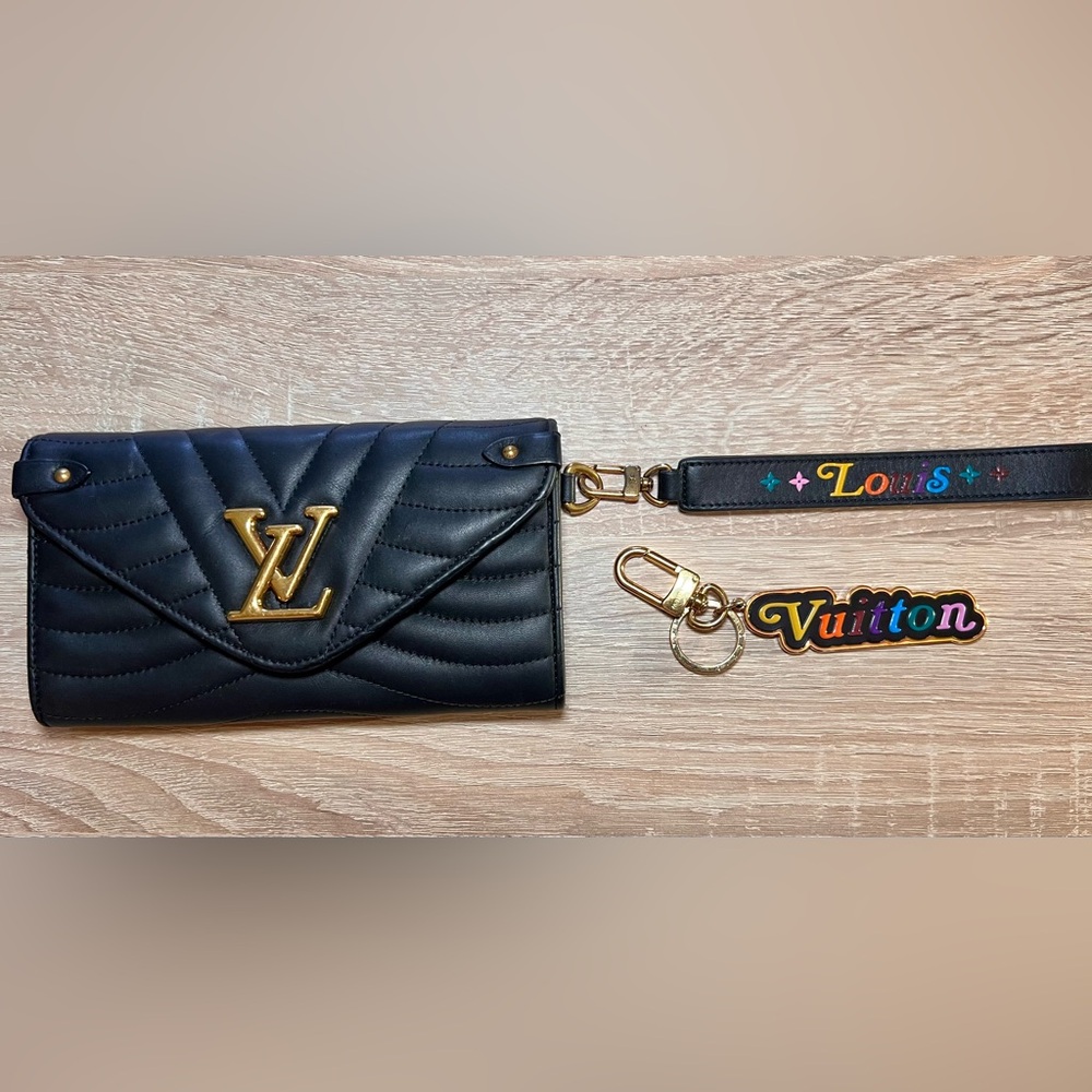 Louis Vuitton New Wave Quilted Long Wallet Wristlet and Gold Keychain Charm